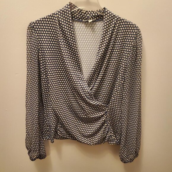 Status By Chenault Tops - Women's Status by Chenault Blouse Size L, Multi Geo, Long Sheer Sleeve, Ex Con